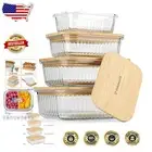 Borosilicate Glass Meal Prep Containers with Bamboo Lids - Space-Saving Set of 4