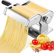 Pasta Maker Machine, Manual Pasta Maker with 9 Adjustable Thickness Settings, Stainless Steel Noodles Maker with Rollers and Cutter for Pasta, Spaghetti, Fettuccini, Lasagna