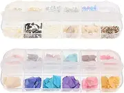 OFFIGAM 2Sets Nail Jewelry Kit Natural Abalone Shell Pieces for DIY Nail Art Includes Shell Plates Storage Box Manicure Accessories for