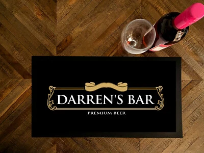 Personalised Bar mat - Gold Beer label - bar runner Mat - Cocktail Bars