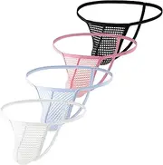 [KEOYA] Mesh Thongs for Men Sexy Thin Strap Low Waist G-Strings Hollow-Out Thong Panties 4 Pack