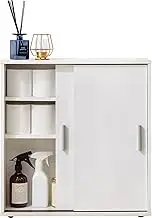 Hagiwara RTR-1138WH Toilet Rack, Storage, Slim, Bathroom Storage, Door, Shelf Board with Handle, Sliding Door, Thin, Compact, Width 23.2 x Depth 7.7 x Height 24.0 inches (59 x 19.5 x 61 cm), White