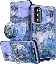 Buleens for Samsung Galaxy S20 FE Case 5G 6.5" - with Ring Stand & Camera Cover Aesthetic Cute Designed for Women Girls Girly Pretty Blue Water Lily for Galaxy S20 FE 5G Case Compatible with Magsafe