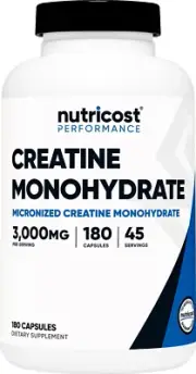 Nutricost Creatine Monohydrate 3,000Mg, 180 Capsules (750Mg per Capsule) - Gl...
