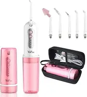 Water Dental Flosser Cordless for Teeth: Portable Oral Irrigator Rechargeable Collapsible Travel Teeth Cleaner with Case, 4 Modes with DIY, 5 Jet Tips, IPX7 Waterproof for Teeth Cleaning
