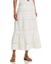 Aqua Pintuck Lace Inset Midi Skirt - Exclusive