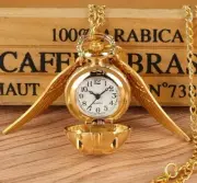 Golden Snitch Quartz Vintage Pocket Watch Wizard Charm Halloween Necklace