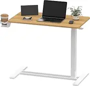 SANODESK Medical Adjustable Overbed Bedside Table with Hidden Casters, Pneumatic Mobile Laptop Computer Standing Desk Cart with Tray, Hospital and Home Use(80cm W x 45cm D, Maple)