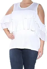 [Calvin Klein] Womens Ivory Cold Shoulder Short Sleeve Scoop Neck Sweater US Size: XL