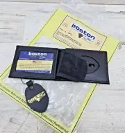 Boston Leather Black Full Grain Billfold Badge Wallet with Cutout Ref 4013