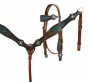 Showman Crystal Rhinestone Headstall and Breast Collar Set with Blue Inlay!