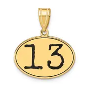 14k Yellow Gold Polished Number 13 Black Enamel Oval Pendant
