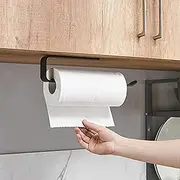 Paper Towel Holder, Under Cabinet Paper Roll Holder, Self-Adhesive Kitchen Paper Towel Rack for Kitchen, Bath, Cabinet, Toilet, Paper Rack Metal roll Paper Rack Hanging (Black - 29cm)