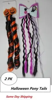 2 PCS Girls Halloween Wig Hair Clips Bows, Barrettes Curly Extension Ponytails