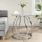 HOMFURN Contemporary End Table for Living Room, Nightstand for Bedroom, Modern Glass Side Table with Metal Frames for Home&Office, Chrome Finish