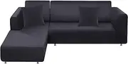 BT.WA Couch Cover L Shape Sectional Sofa Cover 2-Piece Soft Stretch Sofa Slipcover Furniture Protector Couch Slipcover with 2Pcs Pillowcases (Sofa 3 Seater + 3 Seater, Dark Grey)