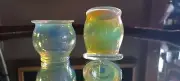 Handmade art silver-fumed iridescent whiskey wine coffee glass cup PAIR