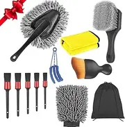 Epzia 12PCS Cleaning Kit Car Wash Detailing Set with Interior Detailing Brushes, Wheel & Tire Brush, Rim Cleaner, Air Vent Brush, Sturdy Car Kit for Interior & Exterior Care