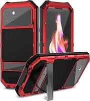 Lunivop for iPhone 15 Case Heavy Duty Protection with Built in Lens Screen Protector Rugged Stand 360 Full Body Military Grade Metal Bumper Phone Cases Men 2023 6.1 inch Red