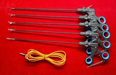 5pc Laparoscopic Grasping Forceps Reusable With Monopolar Cable Free 5mmx330mm