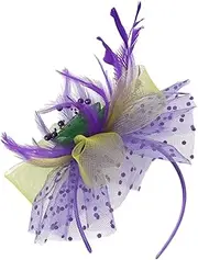 [FOMIYES] Fascinators Hat for Women Net Feathering Headband Bridal Headpiece for Wedding Party Purple