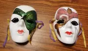 (2) Mardi Gras New Orleans Ceramic Wall Hanging Mask 6” X 4” Glittery New
