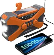 【10000mAh】 Emergency Radio Hand Crank Solar, NOAA Weather Radio Multiple Power Sources,Flashlight, Reading Lamp,Cell Phone Charger, SOS Alarm, Portable AM/FM/WB Radio with Headphone Jack (Orange)