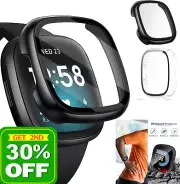 For Fitbit Versa 4 3 Sense 2 Tempered Glass Screen Protector Hard PC Case Cover