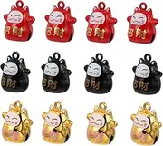 RORPOIR Cat Collar 12pcs Small Bells Fortune Cat Shape Diy Bell for Jewelry Decor Backpacks Red Black Golden