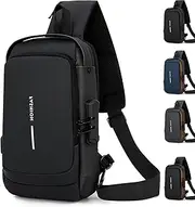 [Generic] New Carbon Fiber Streamline Anti-Theft Sling Bag, USB Charging Sport Waterproof Shoulder Crossbody Backpack