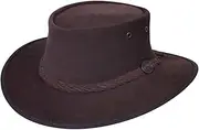 [Barmah] Foldaway Cattle Suede Leather Hat (XL, Chocolate)