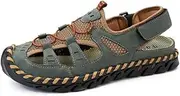 [Asifn] Men's Casual Sandals Closed Toe Hollow Handmade Hiking Walking Outdoor Summer Beach Breathable Soft Leather Water Shoes