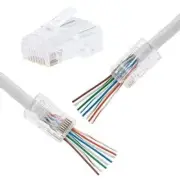 RJ45 End Pass Through Connector CAT5e UTP Gold Plated Modular Plug 8P8C Lot PACK