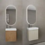 450mm Mini Slim CETO Bellevue Fluted PVC Wood Grain Oak Vanity with Poly Top