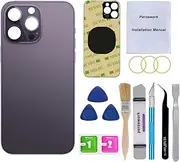 Perzework OEM Rear Back Glass Replacement for iPhone 14 Pro 6.1 inches with Reparing Toolkit and Pre-Installed Adhesive (Deep Purple)