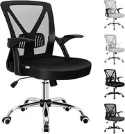 [ALFORDSON] Ergonomic Office Copmuter Mesh Chair with Recline, Flip-Up Arms & Lumbar Support, Mid Back & Height Adjustable Student Study Desk Seater for Gaming Racing Task, Black