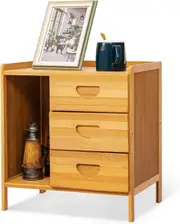 Bamboo Nightstand with 3 Drawer, Modern Mini End Table, Bedroom Table Sofa Side Cabinet for Home Living