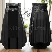 Men's Gothic Punk Pleated Skirt Roman Warrior Kilt Cosplay Medieval Black