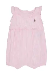 Polo Ralph Lauren Kids Striped Piqué Cotton Playsuit (6-24 Months) - Pink - 6 Months (6 Months) 6 MONTHS (6 months)