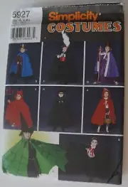 Simplicity 5927 Childrens Costume Cape Robe Headpiece Sizes 3-8 Sewing Pattern