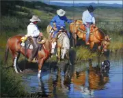 Ceramic Tile Mural Backsplash Fawcett Western Rancher Horse Art JFA016