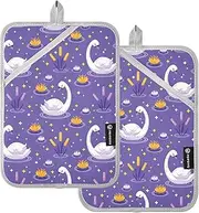 Oven Pot Holders Heat Resistant Cartoon White Swan Potholders for Kitchens with Pocket Hotpads Oven Pad 2 Pack