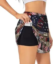 [GaxfjRu] American Flag Patchwork Print Women's Running Shorts High Waisted Running Shorts Pocket Sporty Gym Elastic Short