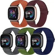 Bcuckood Compatible with Fitbit Versa 4/Versa 3/Fitbit Sense 2/Sense Band Women Men, 5 Pack Elastic Nylon Soft Adjustable Stretchy Solo Loop Replacement Strap for Fitbit Versa 4/Versa 3/Sense 2/Sense