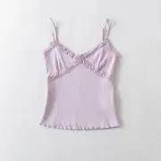 Plain Lace Trim Crop Cami Top Purple - S