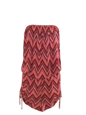 FOREVER 21 Not So Basic Red Multi Chevron Pattern Strapless BOHO Romper NEW S