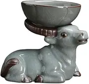 Home Decor Mesh Strainer Kung Fu Tea Filter Utensils Porcelain Ceramic Bull Statue Tea Strainer for Chinese Gongfu Tea Making Supplies Dining Room Table Decor Coffee Filter