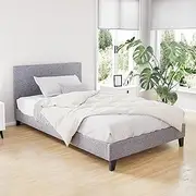 Artiss King Single Bed Frame Full Size Platform Wooden Headboard Beds Base Frames Bedroom Room Decor Home Furniture, Upholstered with Grey Faux Linen Fabric + Foam + Wood, Modern Design