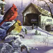 NEW Springbok 1000 Piece Puzzle Snowy Haven Red Cardinal Covered Bridge USA Made