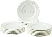 OMAYKEY 6 Inch Ceramic Dessert Plates Set of 18, Small Salad Plates, Round Shaped Dinner Plates, Porcelain Appetizer Plates for Cake Waffles Snacks Side Dish, Oven Microwave Dishwasher Safe, White